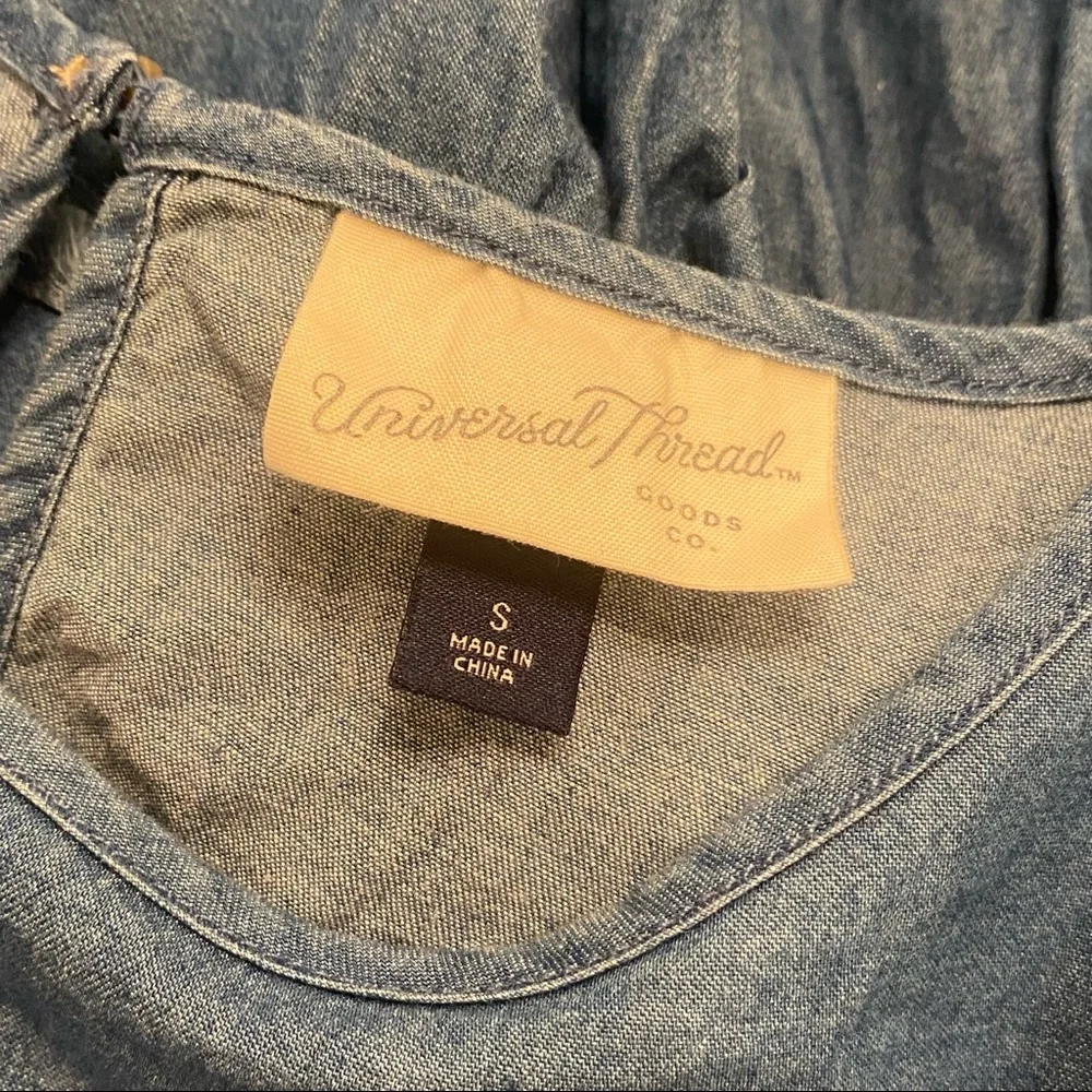 Universal Thread Blue Chambray Ruffle Peplum Top Sz S Small Denim Shirt - Picture 3 of 5